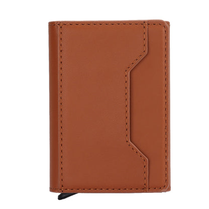 RFID Blocking Automatic Pop Up Card Case PU Leather + Metal Credit Card Holder Purse Wallet