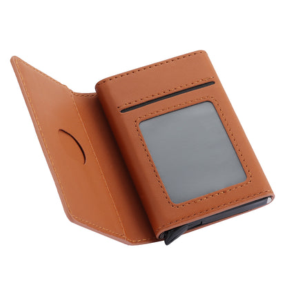 RFID Blocking Automatic Pop Up Card Case PU Leather + Metal Credit Card Holder Purse Wallet