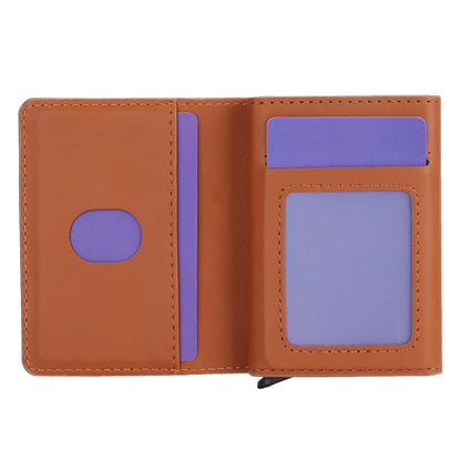 RFID Blocking Automatic Pop Up Card Case PU Leather + Metal Credit Card Holder Purse Wallet