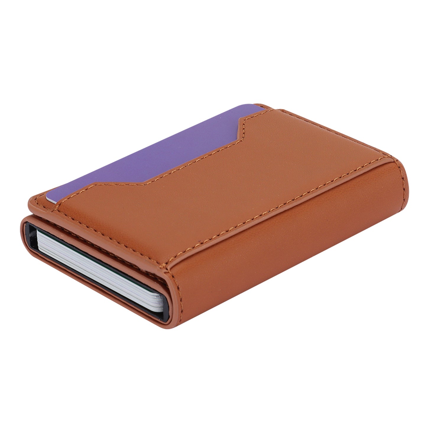 RFID Blocking Automatic Pop Up Card Case PU Leather + Metal Credit Card Holder Purse Wallet
