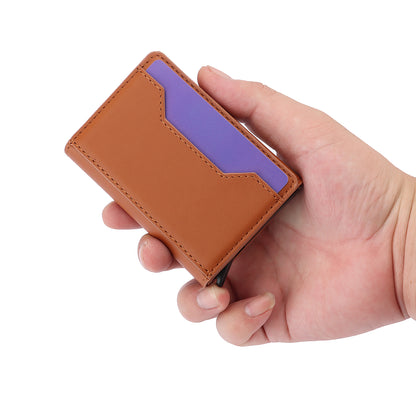 RFID Blocking Automatic Pop Up Card Case PU Leather + Metal Credit Card Holder Purse Wallet