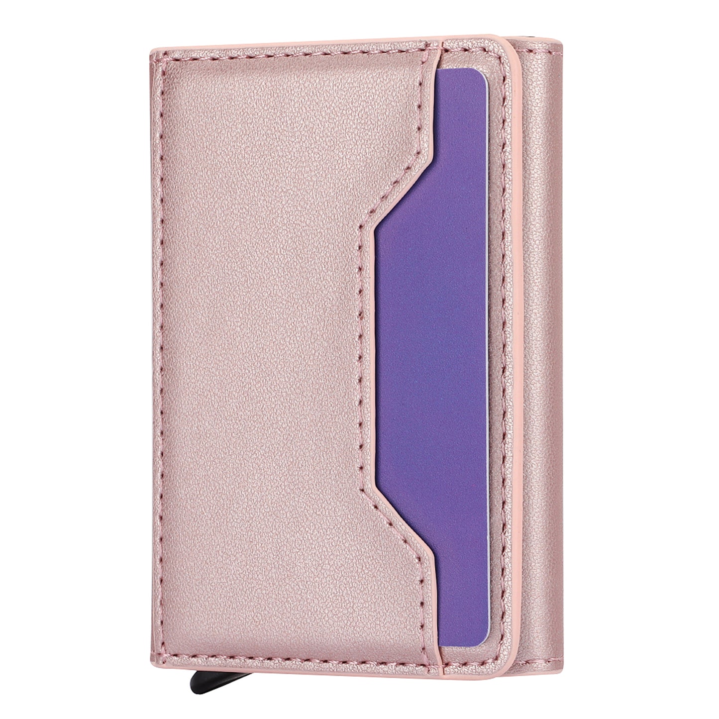 RFID Blocking Automatic Pop Up Card Case PU Leather + Metal Credit Card Holder Purse Wallet