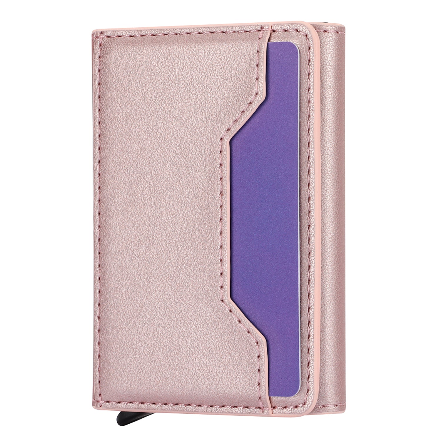 RFID Blocking Automatic Pop Up Card Case PU Leather + Metal Credit Card Holder Purse Wallet