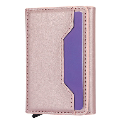 RFID Blocking Automatic Pop Up Card Case PU Leather + Metal Credit Card Holder Purse Wallet