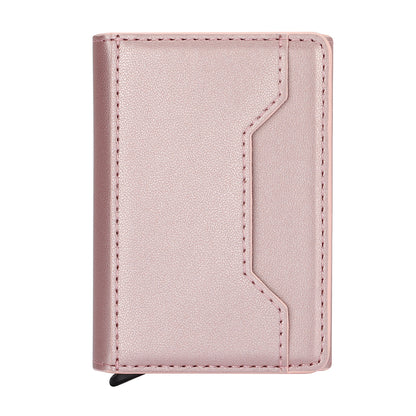 RFID Blocking Automatic Pop Up Card Case PU Leather + Metal Credit Card Holder Purse Wallet