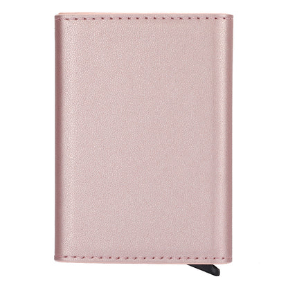 RFID Blocking Automatic Pop Up Card Case PU Leather + Metal Credit Card Holder Purse Wallet