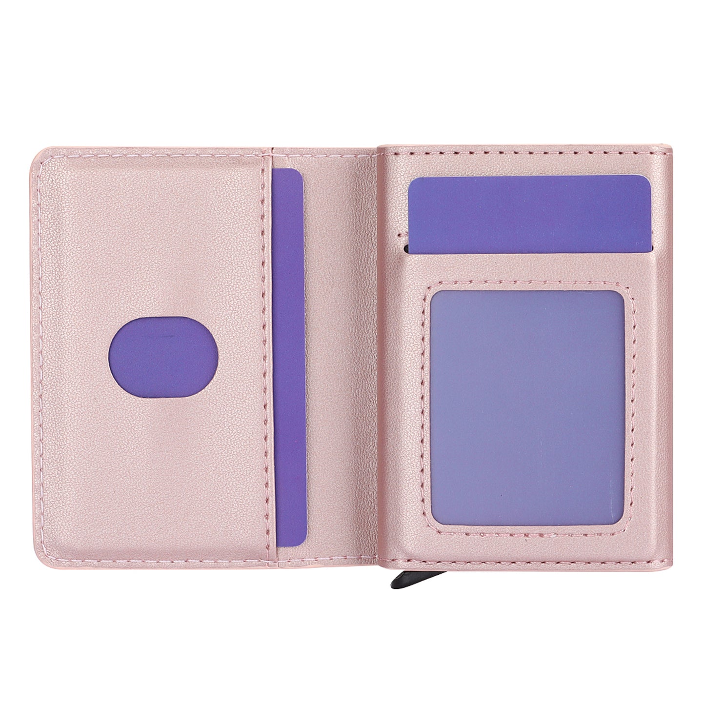 RFID Blocking Automatic Pop Up Card Case PU Leather + Metal Credit Card Holder Purse Wallet