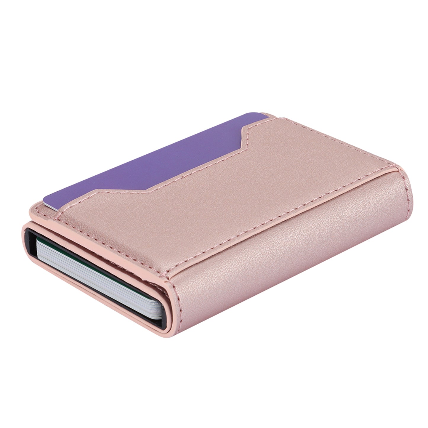 RFID Blocking Automatic Pop Up Card Case PU Leather + Metal Credit Card Holder Purse Wallet