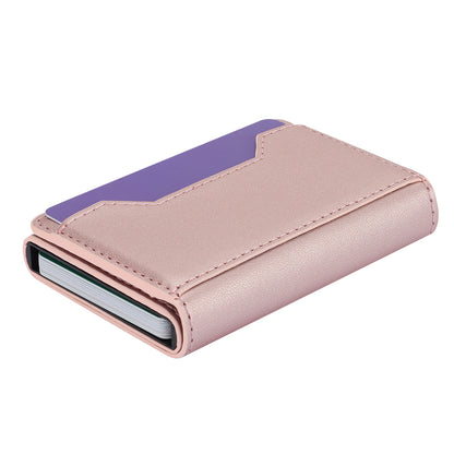 RFID Blocking Automatic Pop Up Card Case PU Leather + Metal Credit Card Holder Purse Wallet