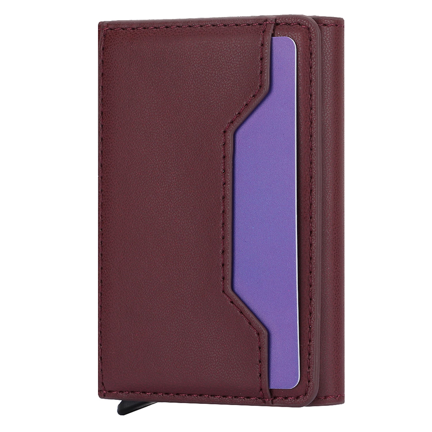 RFID Blocking Automatic Pop Up Card Case PU Leather + Metal Credit Card Holder Purse Wallet
