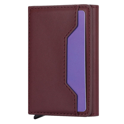 RFID Blocking Automatic Pop Up Card Case PU Leather + Metal Credit Card Holder Purse Wallet