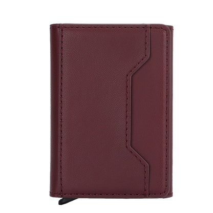 RFID Blocking Automatic Pop Up Card Case PU Leather + Metal Credit Card Holder Purse Wallet