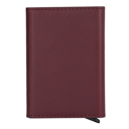 RFID Blocking Automatic Pop Up Card Case PU Leather + Metal Credit Card Holder Purse Wallet