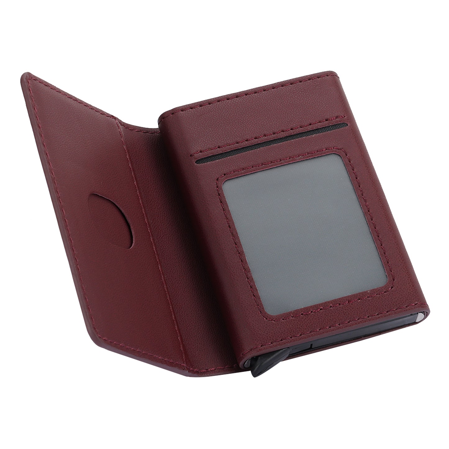RFID Blocking Automatic Pop Up Card Case PU Leather + Metal Credit Card Holder Purse Wallet