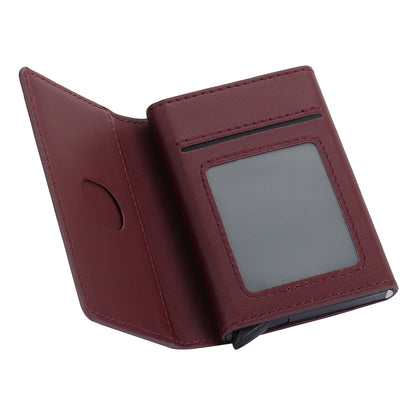 RFID Blocking Automatic Pop Up Card Case PU Leather + Metal Credit Card Holder Purse Wallet