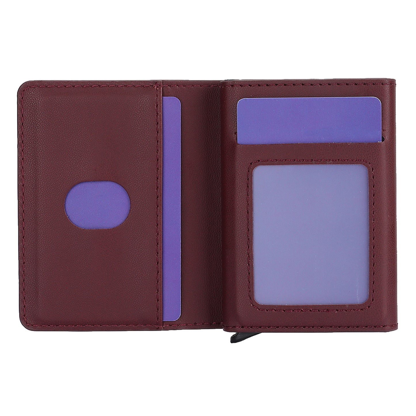 RFID Blocking Automatic Pop Up Card Case PU Leather + Metal Credit Card Holder Purse Wallet