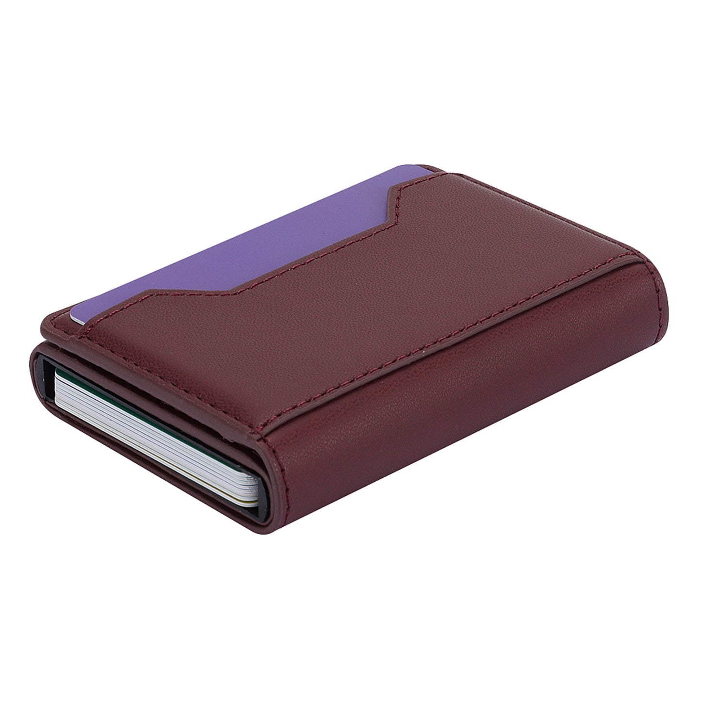 RFID Blocking Automatic Pop Up Card Case PU Leather + Metal Credit Card Holder Purse Wallet