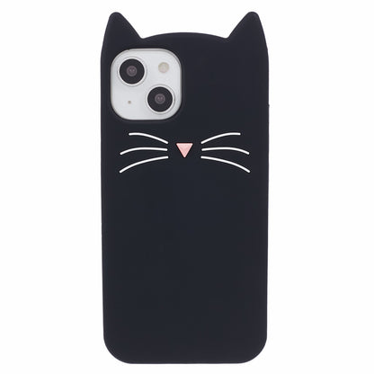 For iPhone 14 Plus Soft Silicone Phone Case 3D Moustache Cat Shockproof Phone Cover