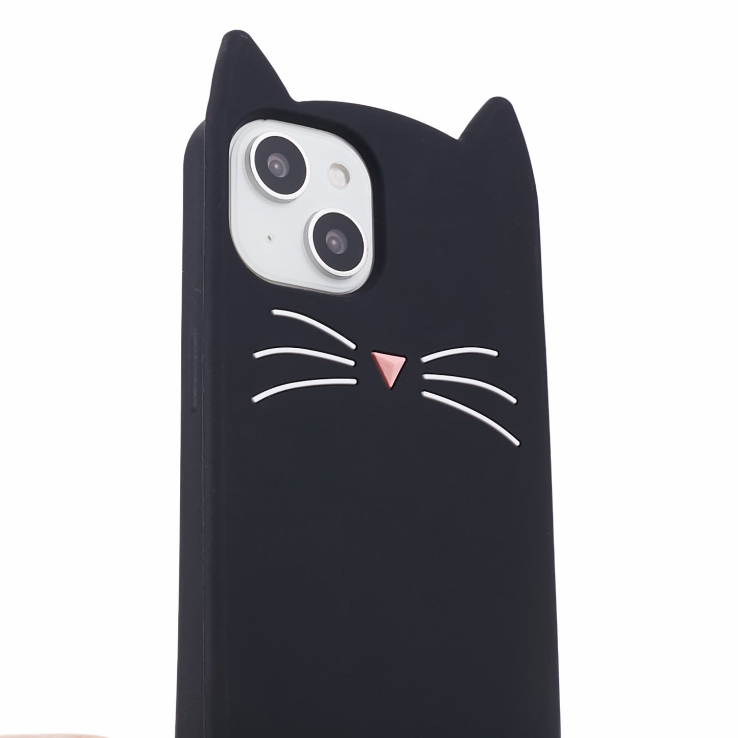 For iPhone 14 Plus Soft Silicone Phone Case 3D Moustache Cat Shockproof Phone Cover