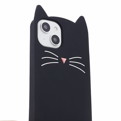 For iPhone 14 Plus Soft Silicone Phone Case 3D Moustache Cat Shockproof Phone Cover
