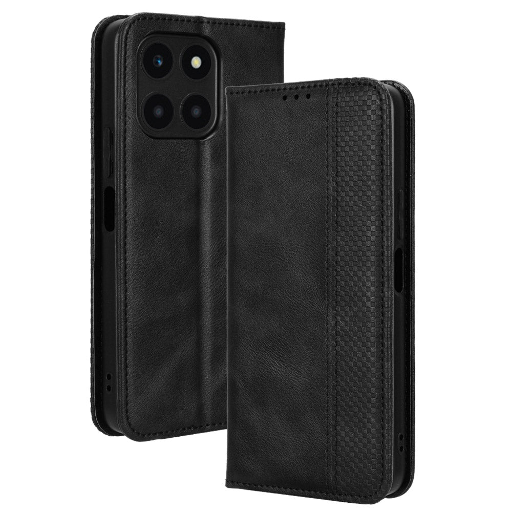 For Honor X6a 4G Retro Leather Wallet Case Magnetic Closing Anti-fall Stand Phone Cover