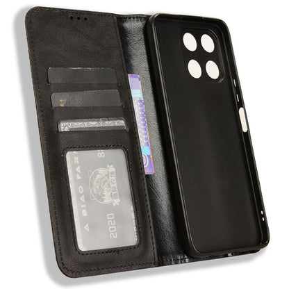 For Honor X6a 4G Retro Leather Wallet Case Magnetic Closing Anti-fall Stand Phone Cover