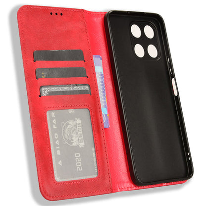 For Honor X6a 4G Retro Leather Wallet Case Magnetic Closing Anti-fall Stand Phone Cover