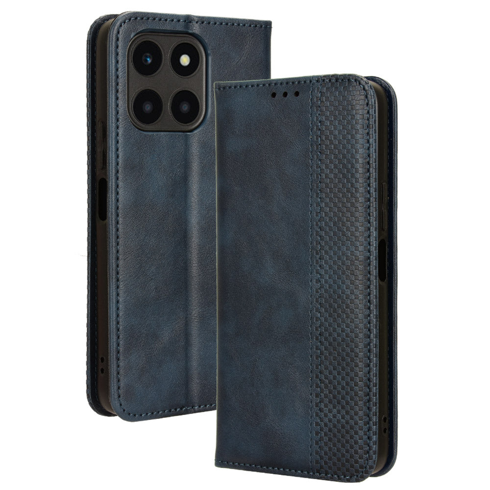 For Honor X6a 4G Retro Leather Wallet Case Magnetic Closing Anti-fall Stand Phone Cover