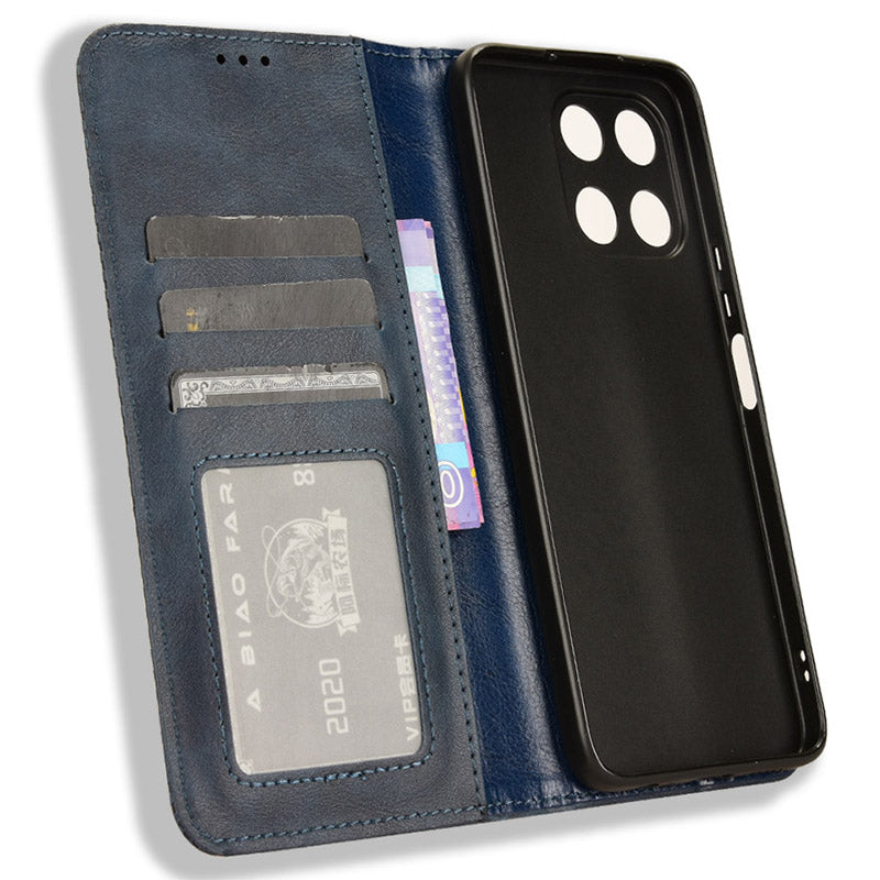 For Honor X6a 4G Retro Leather Wallet Case Magnetic Closing Anti-fall Stand Phone Cover