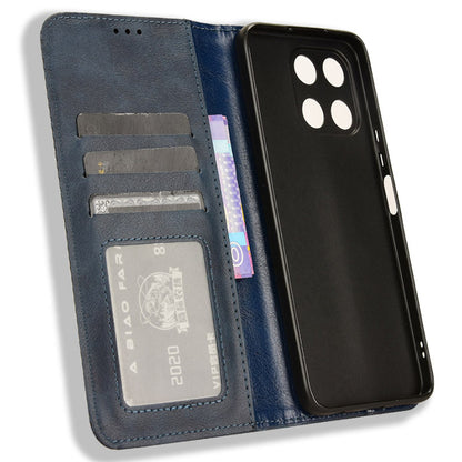For Honor X6a 4G Retro Leather Wallet Case Magnetic Closing Anti-fall Stand Phone Cover
