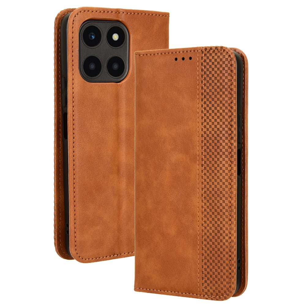 For Honor X6a 4G Retro Leather Wallet Case Magnetic Closing Anti-fall Stand Phone Cover