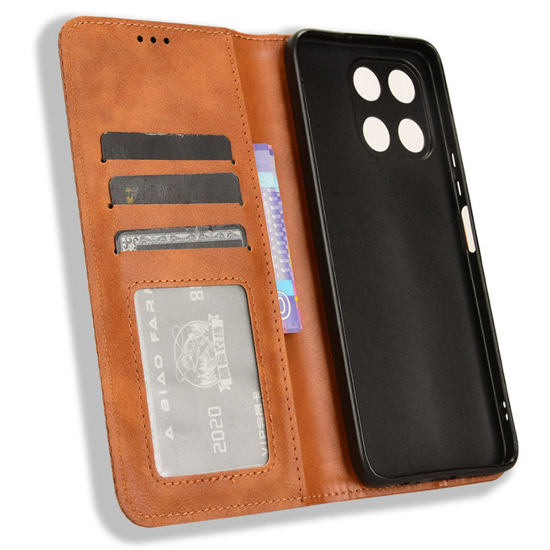 For Honor X6a 4G Retro Leather Wallet Case Magnetic Closing Anti-fall Stand Phone Cover