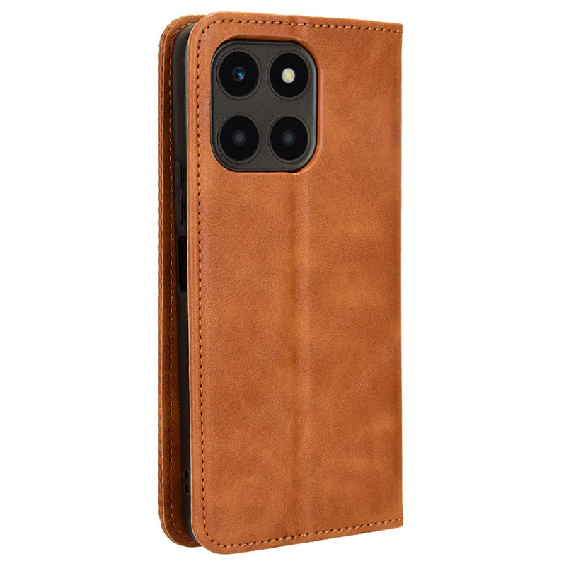 For Honor X6a 4G Retro Leather Wallet Case Magnetic Closing Anti-fall Stand Phone Cover