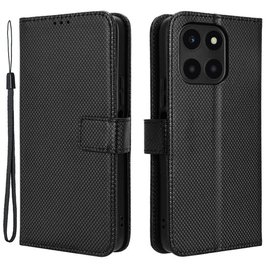 For Honor X6a 4G PU Leather Phone Case Diamond Texture Stand Protective Cell Phone Cover