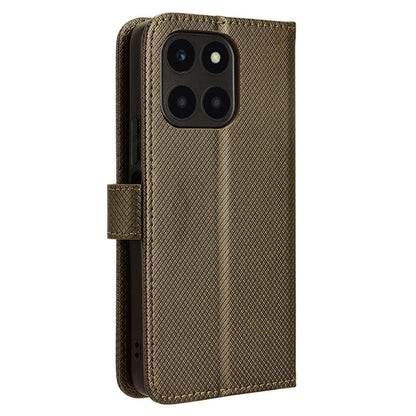For Honor X6a 4G PU Leather Phone Case Diamond Texture Stand Protective Cell Phone Cover
