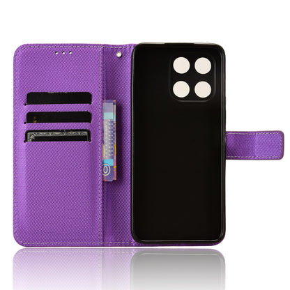 For Honor X6a 4G PU Leather Phone Case Diamond Texture Stand Protective Cell Phone Cover