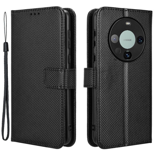 For Huawei Mate 60 Pro PU Leather Phone Case Stand Diamond Texture Protective Phone Cover
