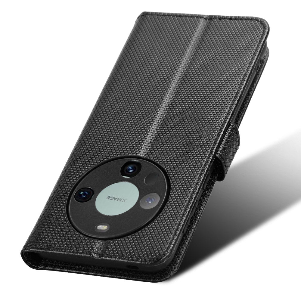 For Huawei Mate 60 Pro PU Leather Phone Case Stand Diamond Texture Protective Phone Cover