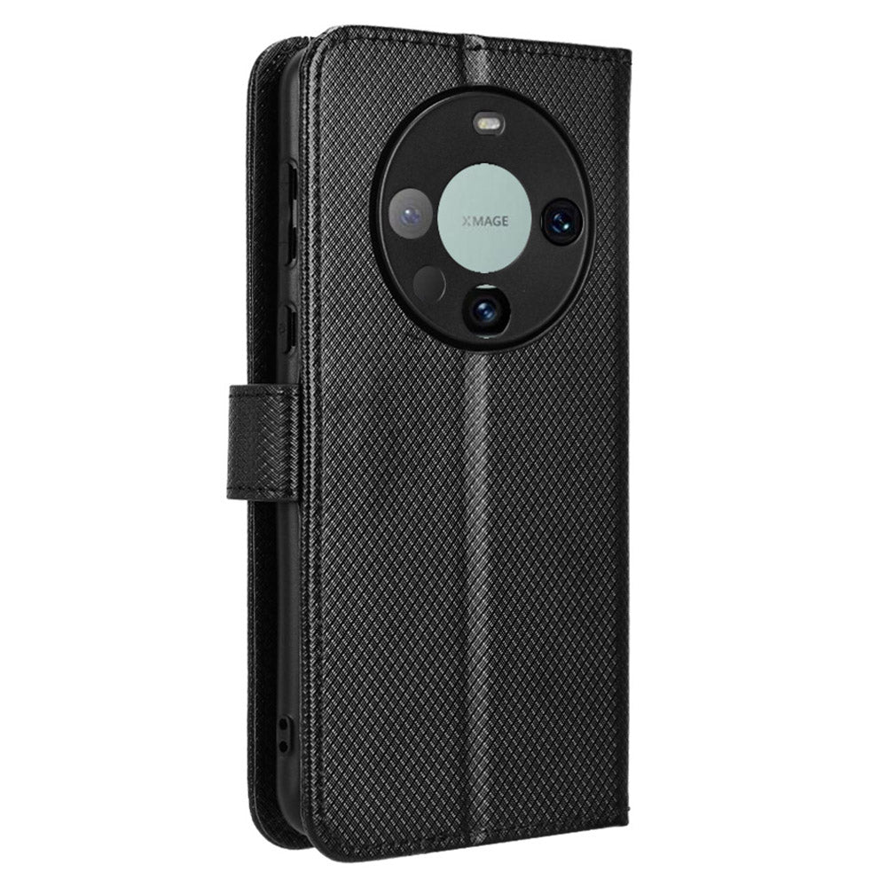 For Huawei Mate 60 Pro PU Leather Phone Case Stand Diamond Texture Protective Phone Cover