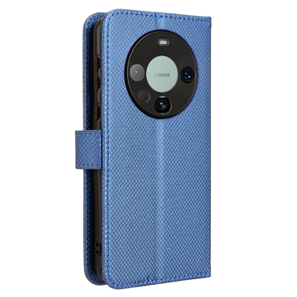 For Huawei Mate 60 Pro PU Leather Phone Case Stand Diamond Texture Protective Phone Cover