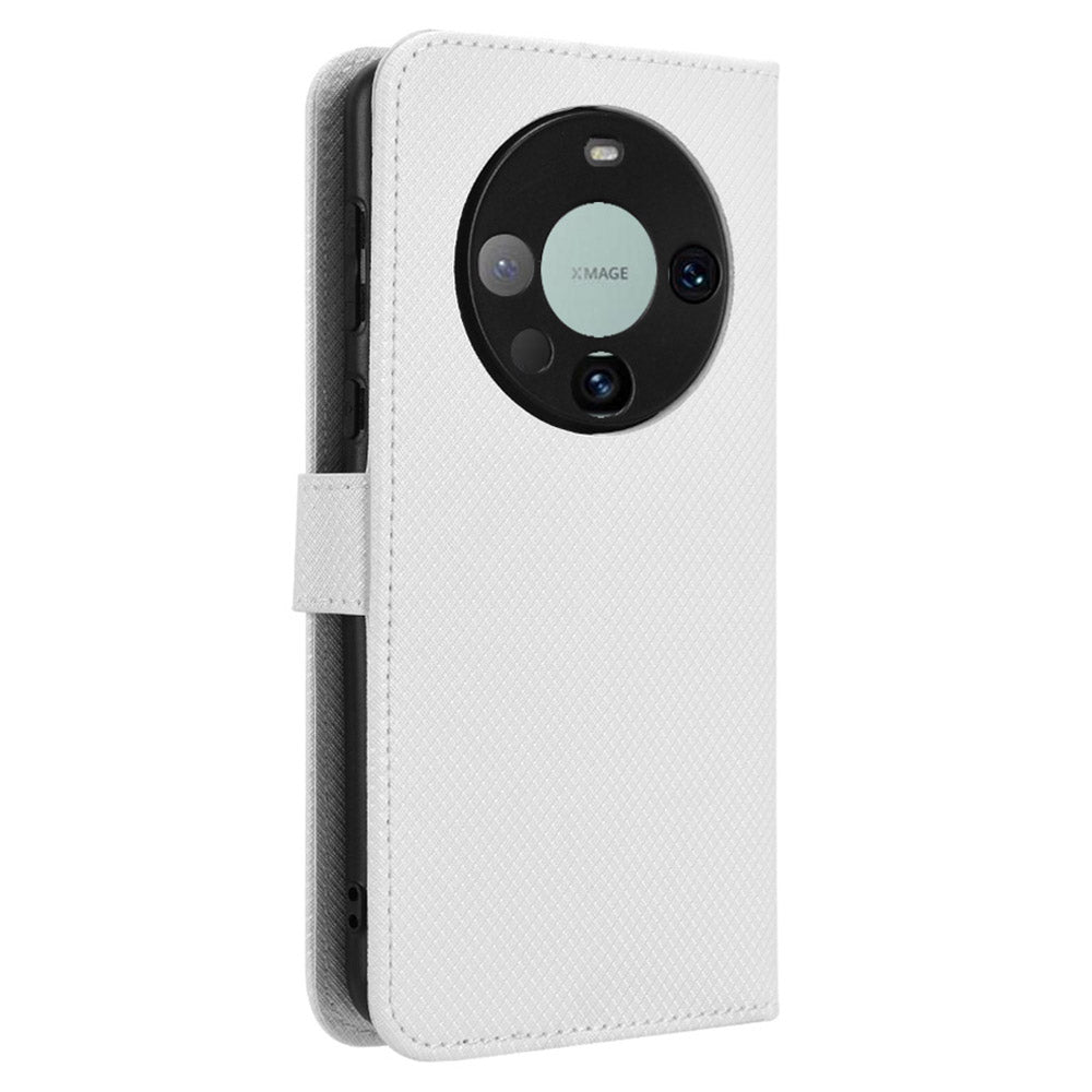 For Huawei Mate 60 Pro PU Leather Phone Case Stand Diamond Texture Protective Phone Cover