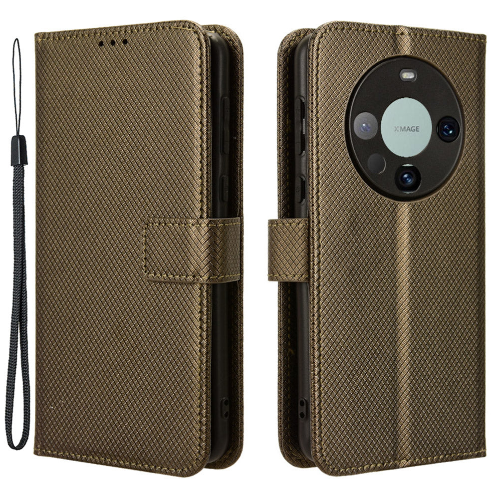 For Huawei Mate 60 Pro PU Leather Phone Case Stand Diamond Texture Protective Phone Cover
