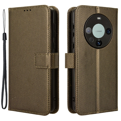 For Huawei Mate 60 Pro PU Leather Phone Case Stand Diamond Texture Protective Phone Cover
