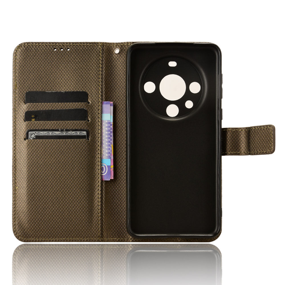For Huawei Mate 60 Pro PU Leather Phone Case Stand Diamond Texture Protective Phone Cover