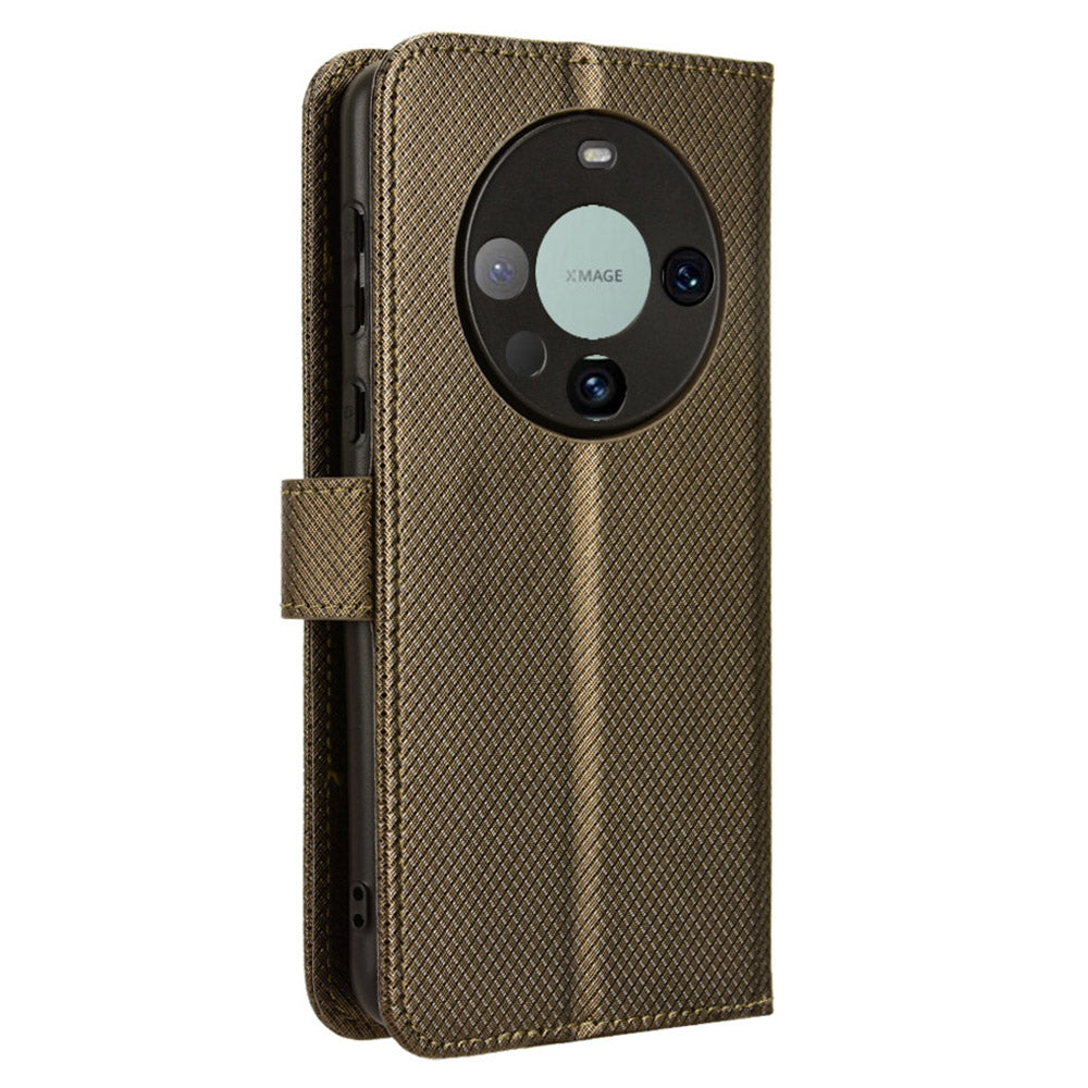 For Huawei Mate 60 Pro PU Leather Phone Case Stand Diamond Texture Protective Phone Cover