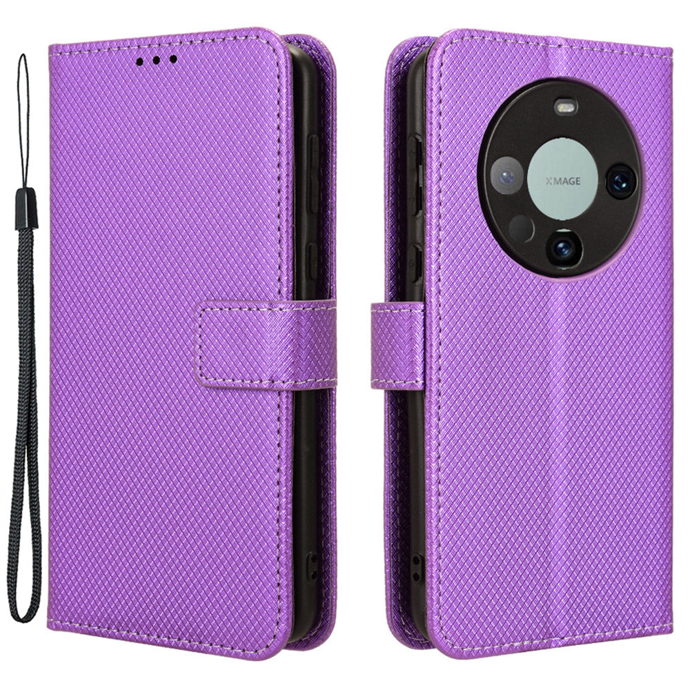 For Huawei Mate 60 Pro PU Leather Phone Case Stand Diamond Texture Protective Phone Cover
