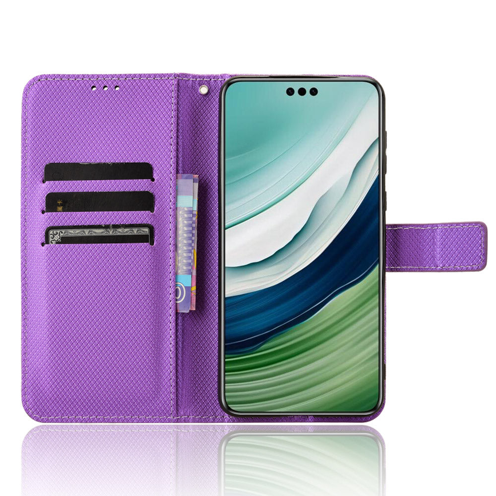 For Huawei Mate 60 Pro PU Leather Phone Case Stand Diamond Texture Protective Phone Cover