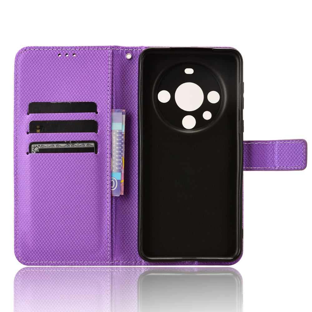 For Huawei Mate 60 Pro PU Leather Phone Case Stand Diamond Texture Protective Phone Cover