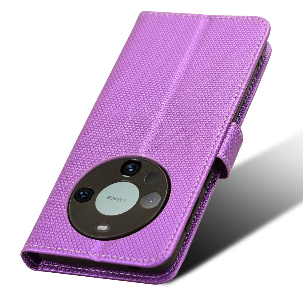 For Huawei Mate 60 Pro PU Leather Phone Case Stand Diamond Texture Protective Phone Cover