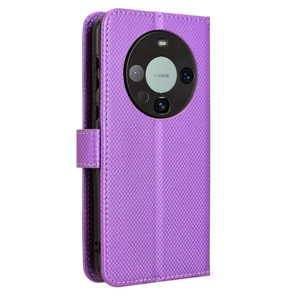 For Huawei Mate 60 Pro PU Leather Phone Case Stand Diamond Texture Protective Phone Cover